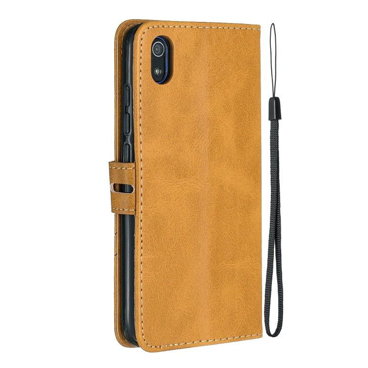 For Xiaomi Redmi 7A Stitching Style 2-Color Cow Texture Horizontal Flip PU Leather Case with Holder & Card Slot & Lanyard