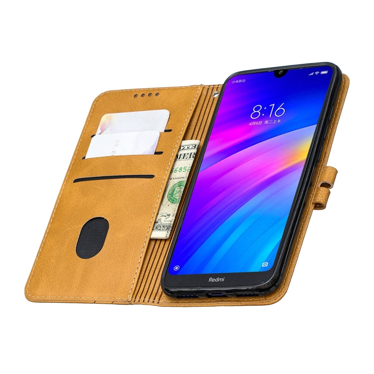 For Xiaomi Redmi 7A Stitching Style 2-Color Cow Texture Horizontal Flip PU Leather Case with Holder & Card Slot & Lanyard