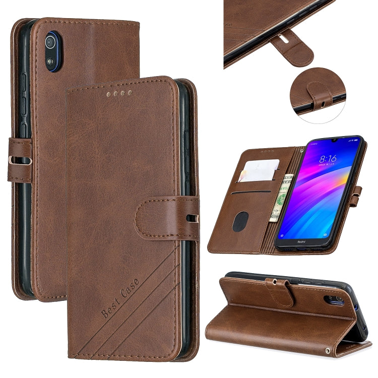 For Xiaomi Redmi 7A Stitching Style 2-Color Cow Texture Horizontal Flip PU Leather Case with Holder & Card Slot & Lanyard