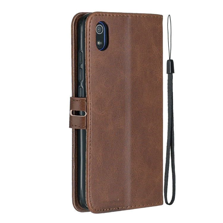 For Xiaomi Redmi 7A Stitching Style 2-Color Cow Texture Horizontal Flip PU Leather Case with Holder & Card Slot & Lanyard