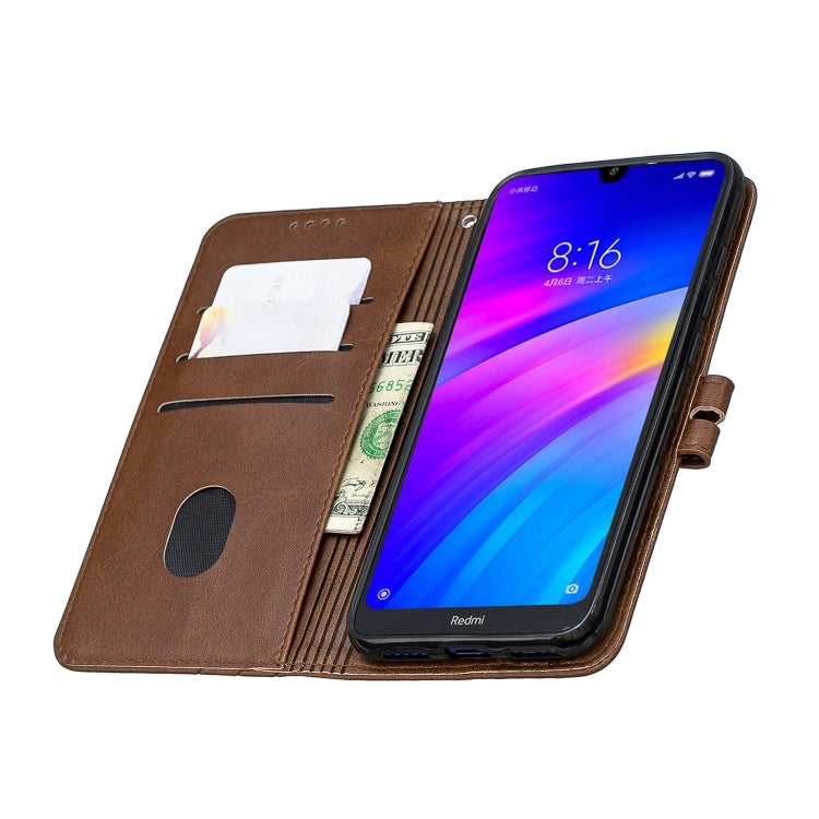 For Xiaomi Redmi 7A Stitching Style 2-Color Cow Texture Horizontal Flip PU Leather Case with Holder & Card Slot & Lanyard