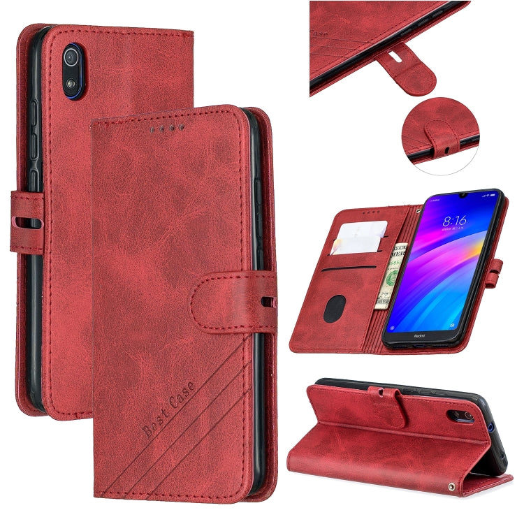 For Xiaomi Redmi 7A Stitching Style 2-Color Cow Texture Horizontal Flip PU Leather Case with Holder & Card Slot & Lanyard