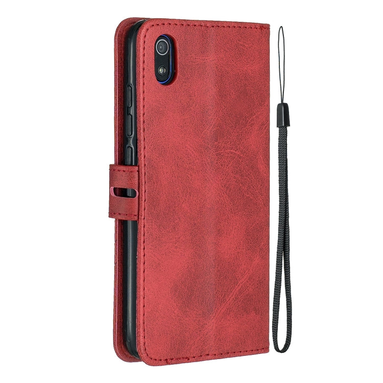 For Xiaomi Redmi 7A Stitching Style 2-Color Cow Texture Horizontal Flip PU Leather Case with Holder & Card Slot & Lanyard