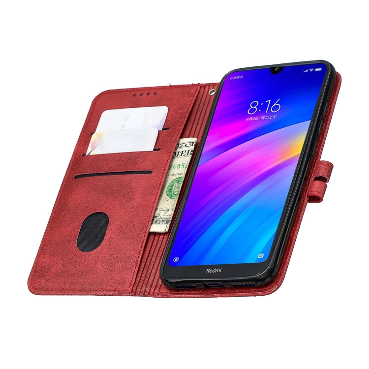 For Xiaomi Redmi 7A Stitching Style 2-Color Cow Texture Horizontal Flip PU Leather Case with Holder & Card Slot & Lanyard