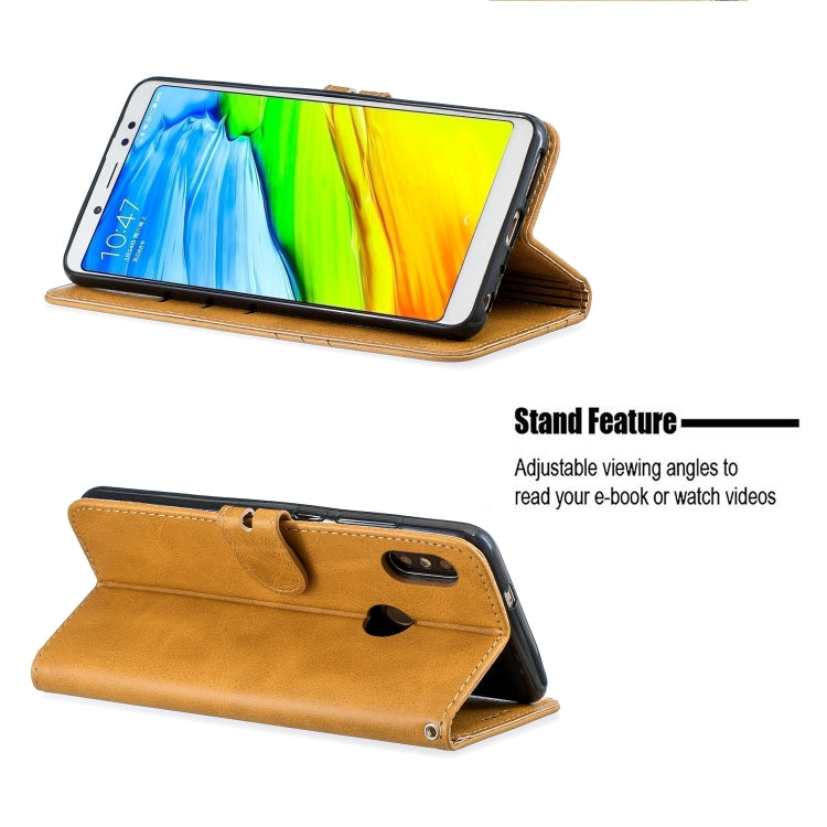 For Xiaomi Redmi Note 5 Stitching Style 2-Color Cow Texture Horizontal Flip PU Leather Case with Holder & Card Slot & Lanyard