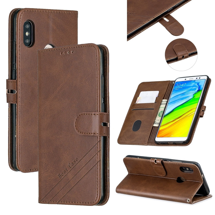 For Xiaomi Redmi Note 5 Stitching Style 2-Color Cow Texture Horizontal Flip PU Leather Case with Holder & Card Slot & Lanyard