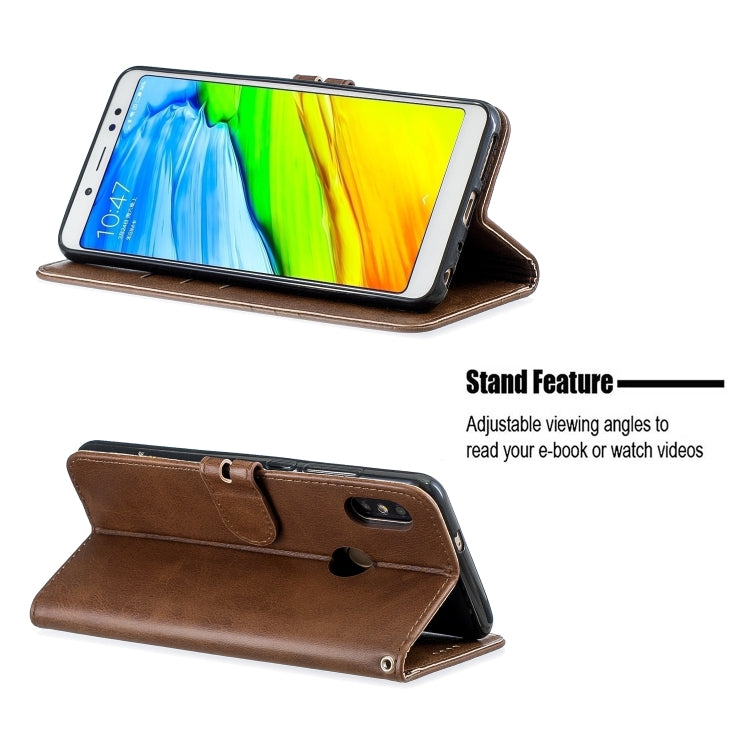 For Xiaomi Redmi Note 5 Stitching Style 2-Color Cow Texture Horizontal Flip PU Leather Case with Holder & Card Slot & Lanyard