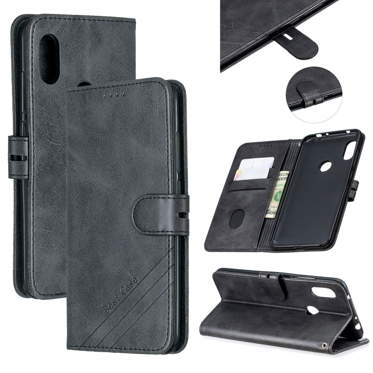 For Xiaomi Redmi Note 6 Stitching Style 2-Color Cow Texture Horizontal Flip PU Leather Case with Holder & Card Slot & Lanyard