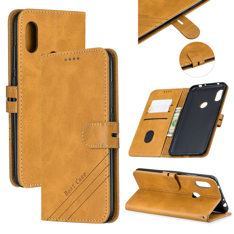 For Xiaomi Redmi Note 6 Stitching Style 2-Color Cow Texture Horizontal Flip PU Leather Case with Holder & Card Slot & Lanyard