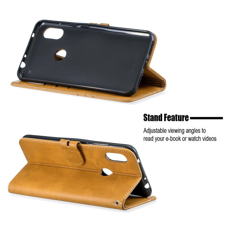 For Xiaomi Redmi Note 6 Stitching Style 2-Color Cow Texture Horizontal Flip PU Leather Case with Holder & Card Slot & Lanyard