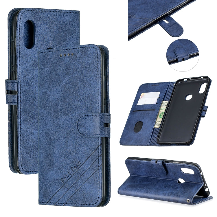 For Xiaomi Redmi Note 6 Stitching Style 2-Color Cow Texture Horizontal Flip PU Leather Case with Holder & Card Slot & Lanyard