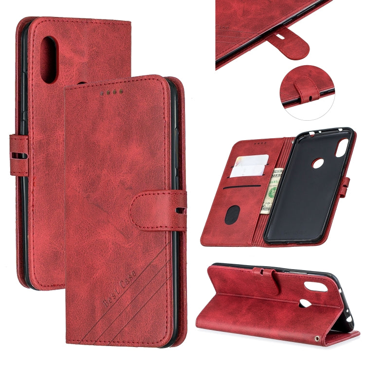 For Xiaomi Redmi Note 6 Stitching Style 2-Color Cow Texture Horizontal Flip PU Leather Case with Holder & Card Slot & Lanyard