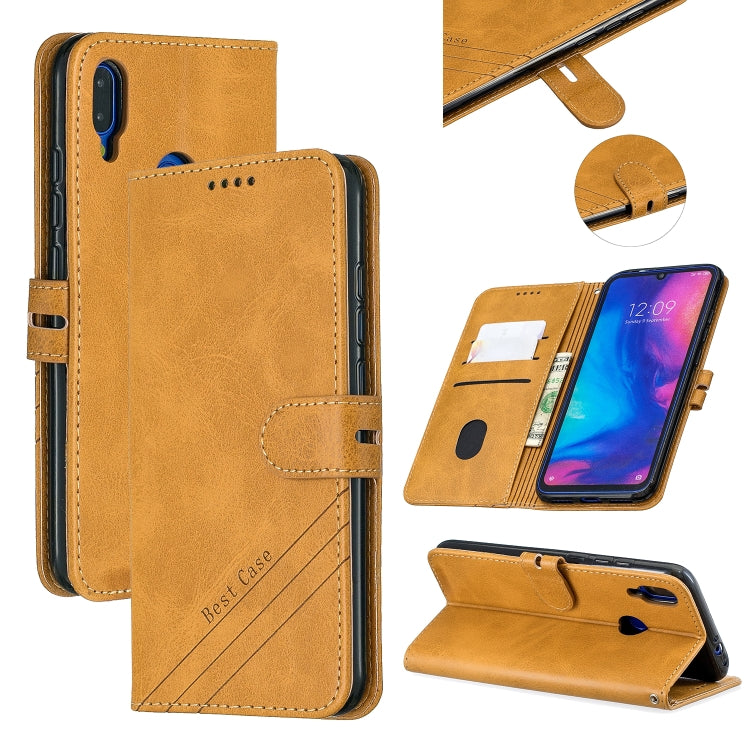 For Xiaomi Redmi Note 7 Stitching Style 2-Color Cow Texture Horizontal Flip PU Leather Case with Holder & Card Slot & Lanyard