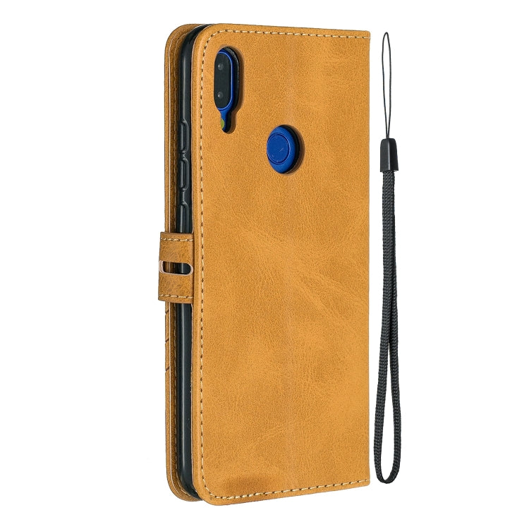 For Xiaomi Redmi Note 7 Stitching Style 2-Color Cow Texture Horizontal Flip PU Leather Case with Holder & Card Slot & Lanyard
