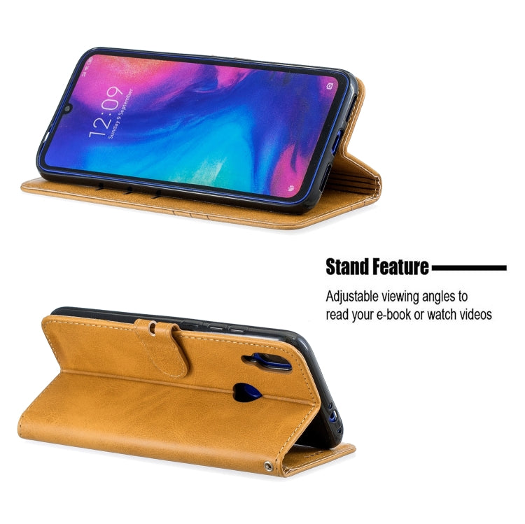 For Xiaomi Redmi Note 7 Stitching Style 2-Color Cow Texture Horizontal Flip PU Leather Case with Holder & Card Slot & Lanyard