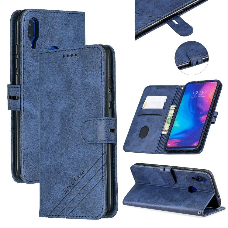 For Xiaomi Redmi Note 7 Stitching Style 2-Color Cow Texture Horizontal Flip PU Leather Case with Holder & Card Slot & Lanyard