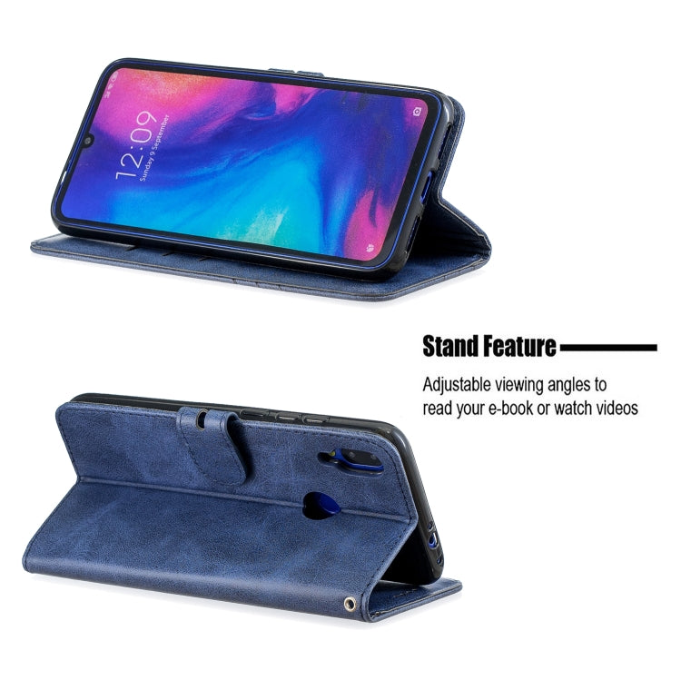 For Xiaomi Redmi Note 7 Stitching Style 2-Color Cow Texture Horizontal Flip PU Leather Case with Holder & Card Slot & Lanyard