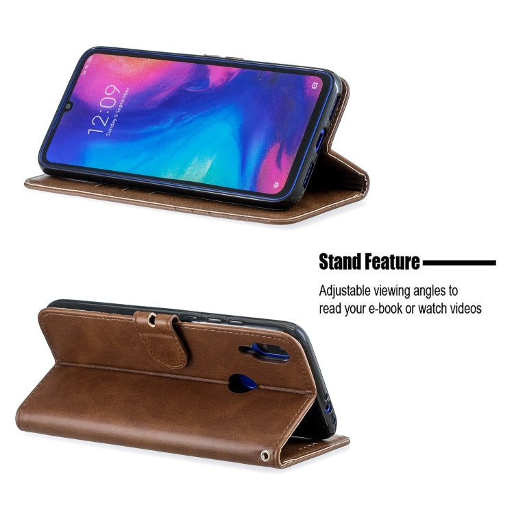 For Xiaomi Redmi Note 7 Stitching Style 2-Color Cow Texture Horizontal Flip PU Leather Case with Holder & Card Slot & Lanyard