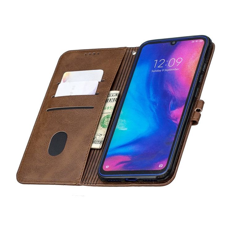 For Xiaomi Redmi Note 7 Stitching Style 2-Color Cow Texture Horizontal Flip PU Leather Case with Holder & Card Slot & Lanyard