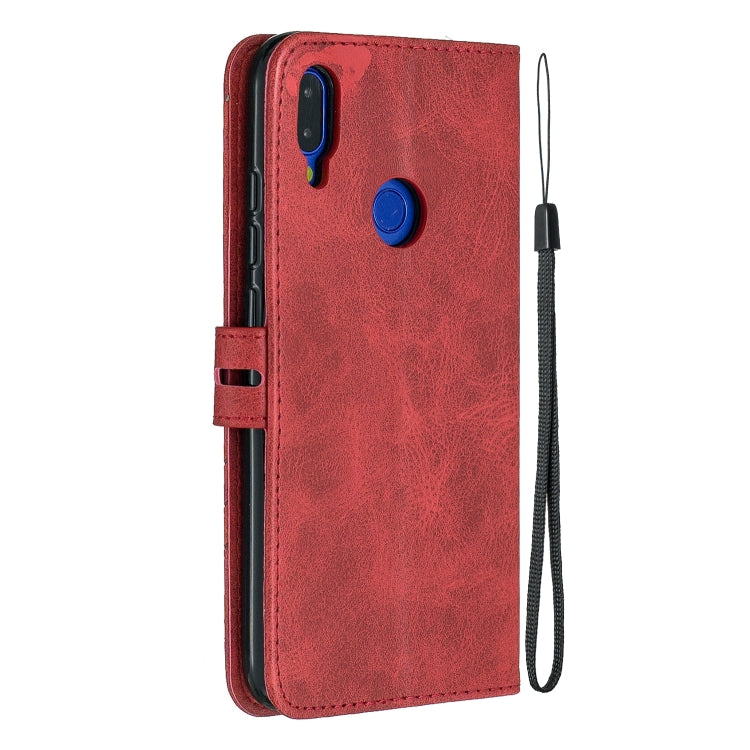 For Xiaomi Redmi Note 7 Stitching Style 2-Color Cow Texture Horizontal Flip PU Leather Case with Holder & Card Slot & Lanyard