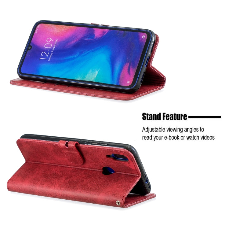 For Xiaomi Redmi Note 7 Stitching Style 2-Color Cow Texture Horizontal Flip PU Leather Case with Holder & Card Slot & Lanyard