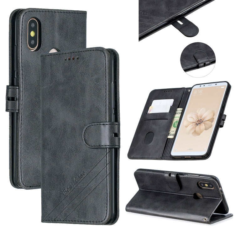 For Xiaomi Mi 6X / A2 Stitching Style 2-Color Cow Texture Horizontal Flip PU Leather Case with Holder & Card Slot & Lanyard