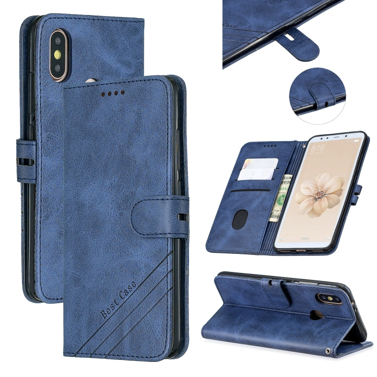For Xiaomi Mi 6X / A2 Stitching Style 2-Color Cow Texture Horizontal Flip PU Leather Case with Holder & Card Slot & Lanyard