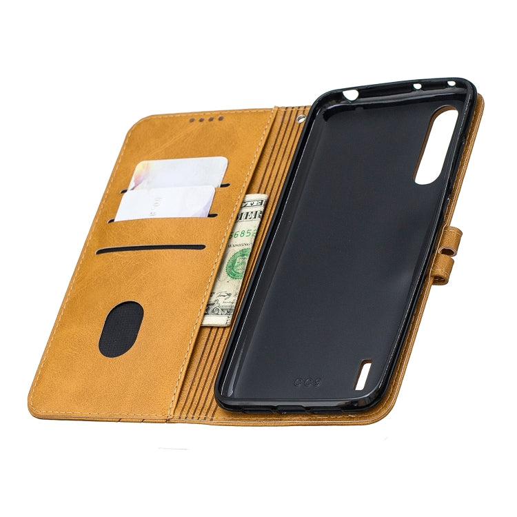 For Xiaomi Mi CC9e Stitching Style 2-Color Cow Texture Horizontal Flip PU Leather Case with Holder & Card Slot & Lanyard