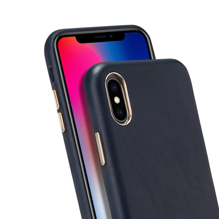 For iPhone X / XS Lambskin Texture Metal Button Four-Corner Full Coverage PC + Metal + PU