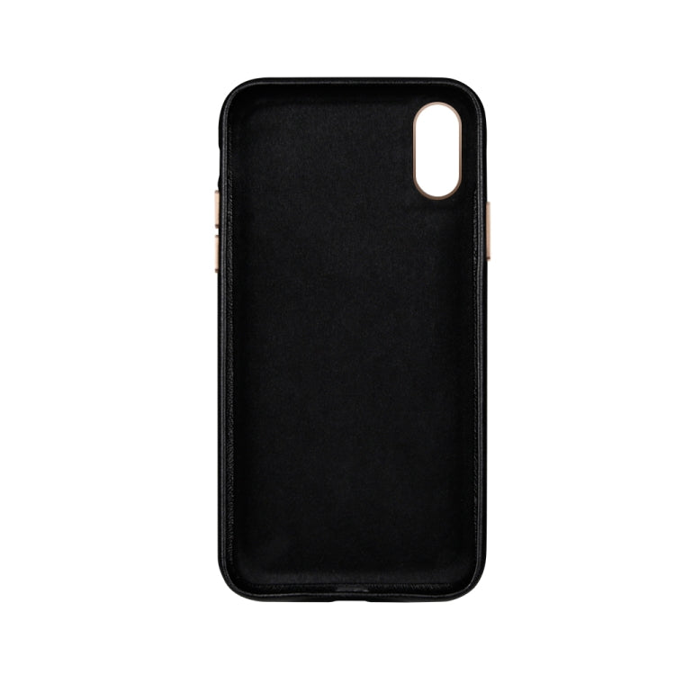 For iPhone XS Max Lambskin Texture Metal Button Four-Corner Full Coverage PC + Metal + PU