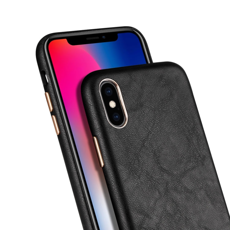 For iPhone XS Max Lambskin Texture Metal Button Four-Corner Full Coverage PC + Metal + PU