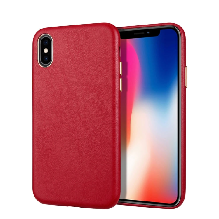 For iPhone XS Max Lambskin Texture Metal Button Four-Corner Full Coverage PC + Metal + PU