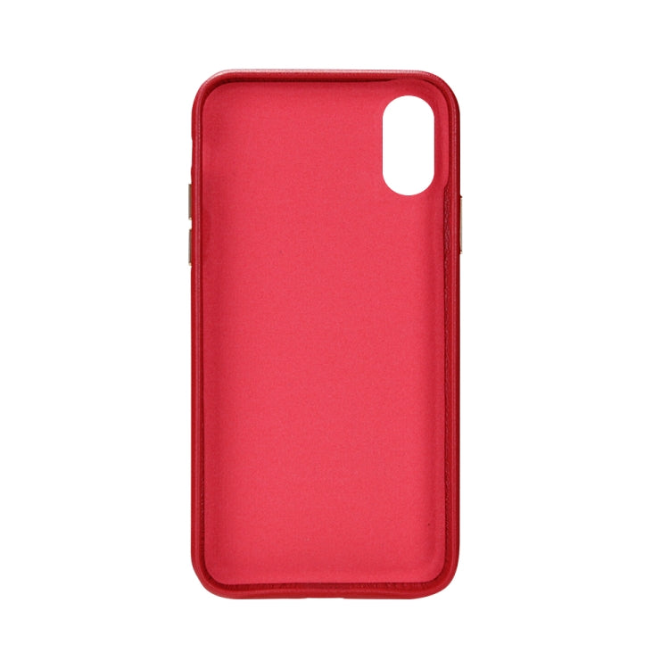 For iPhone XS Max Lambskin Texture Metal Button Four-Corner Full Coverage PC + Metal + PU