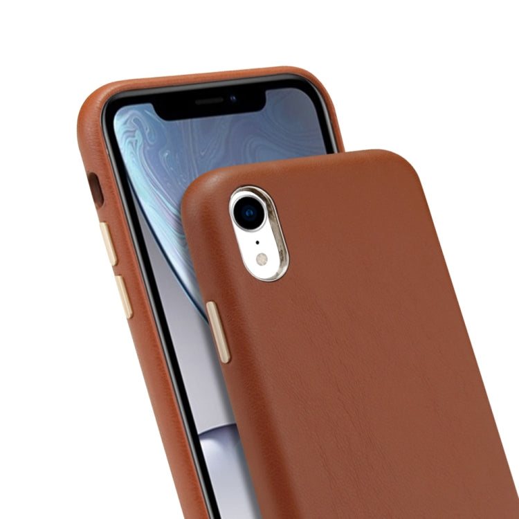 For iPhone XR Lambskin Texture Metal Button Four-Corner Full Coverage PC + Metal + PU