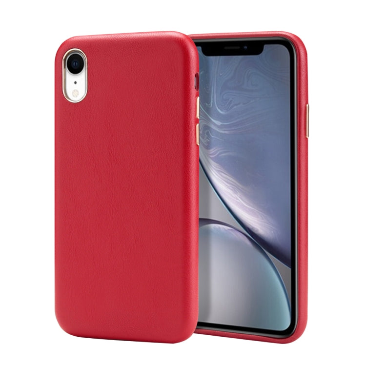 For iPhone XR Lambskin Texture Metal Button Four-Corner Full Coverage PC + Metal + PU