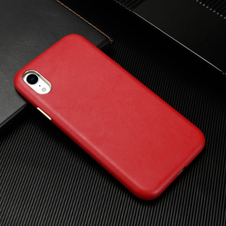 For iPhone XR Lambskin Texture Metal Button Four-Corner Full Coverage PC + Metal + PU