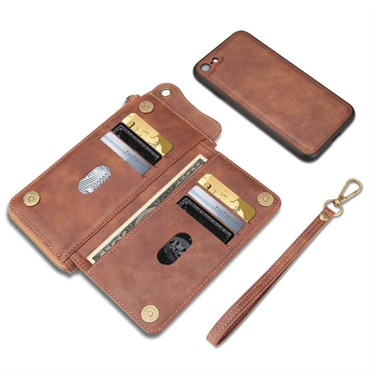 For iPhone 7/ 8 Multi-function PU + TPU Horizontal Flip Leather Case with Card Slots & Wallet & Photo Frame & Lanyard(Dark Brown)