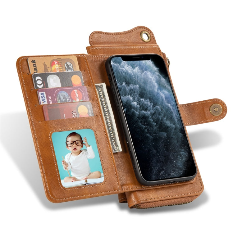 For iPhone 11 Pro Max Multi-function PU + TPU Horizontal Flip Leather Case with Card Slots & Wallet & Photo Frame & Lanyard(Light Brown)
