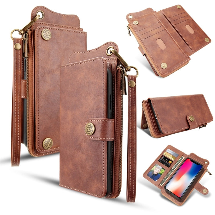 For iPhone XS Max Multi-function PU + TPU Horizontal Flip Leather Case with Card Slots & Wallet & Photo Frame & Lanyard(Dark Brown)