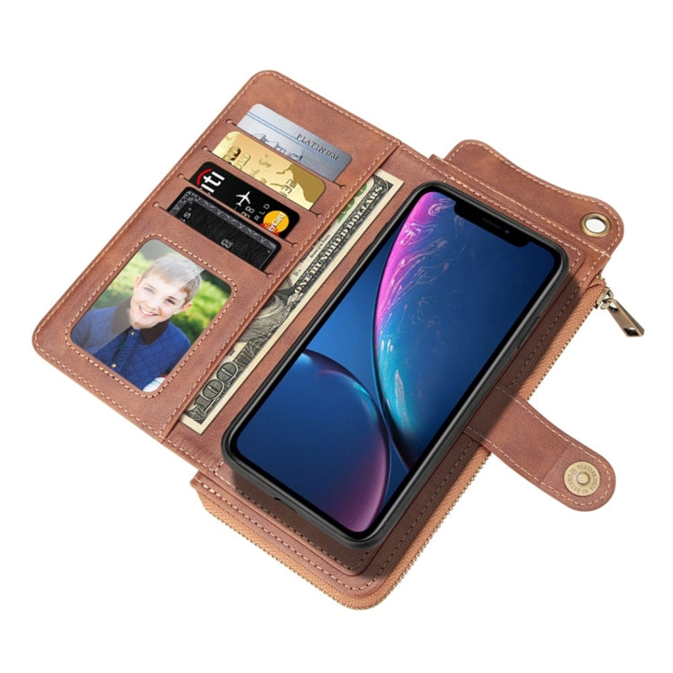 For iPhone XR Multi-function PU + TPU Horizontal Flip Leather Case with Card Slots & Wallet & Photo Frame & Lanyard(Dark Brown)