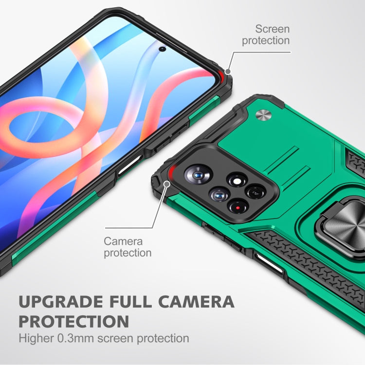 Magnetic Armor Shockproof TPU + PC Phone Case with Metal Ring Holder For Xiaomi Redmi Note 11