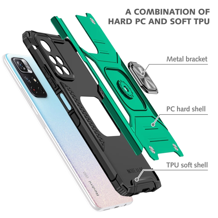 Magnetic Armor Shockproof TPU + PC Phone Case with Metal Ring Holder For Xiaomi Redmi Note 11