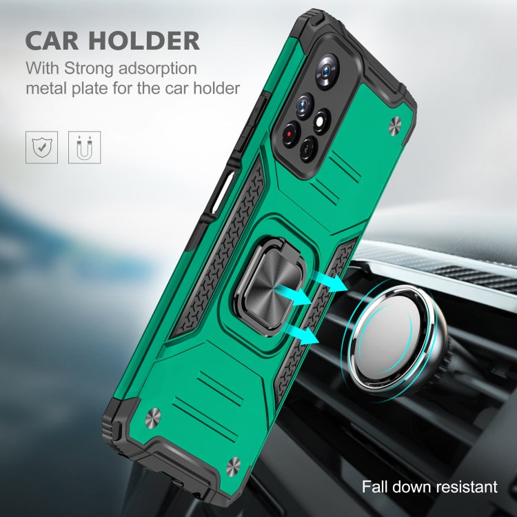 Magnetic Armor Shockproof TPU + PC Phone Case with Metal Ring Holder For Xiaomi Redmi Note 11