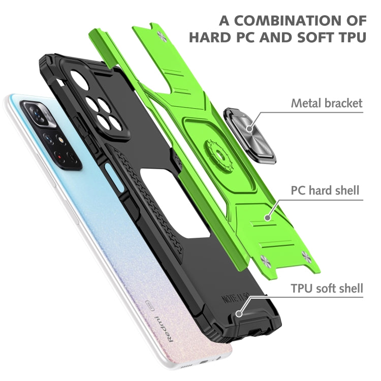 Magnetic Armor Shockproof TPU + PC Phone Case with Metal Ring Holder For Xiaomi Redmi Note 11