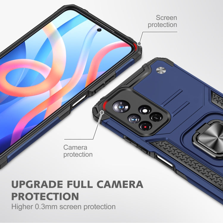 Magnetic Armor Shockproof TPU + PC Phone Case with Metal Ring Holder For Xiaomi Redmi Note 11