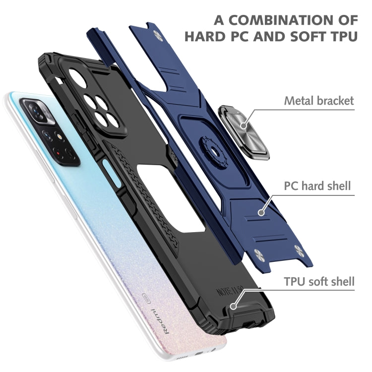 Magnetic Armor Shockproof TPU + PC Phone Case with Metal Ring Holder For Xiaomi Redmi Note 11