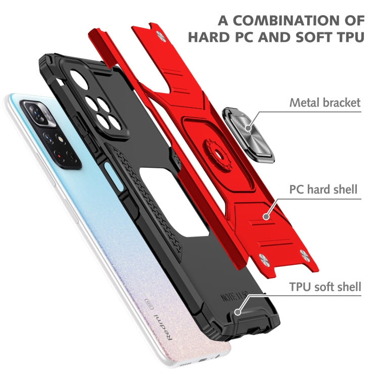Magnetic Armor Shockproof TPU + PC Phone Case with Metal Ring Holder For Xiaomi Redmi Note 11