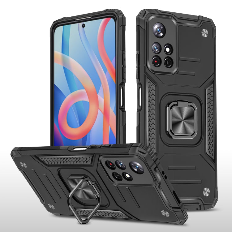 Magnetic Armor Shockproof TPU + PC Phone Case with Metal Ring Holder For Xiaomi Redmi Note 11