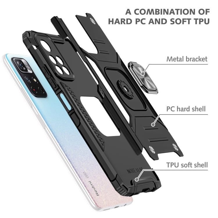Magnetic Armor Shockproof TPU + PC Phone Case with Metal Ring Holder For Xiaomi Redmi Note 11