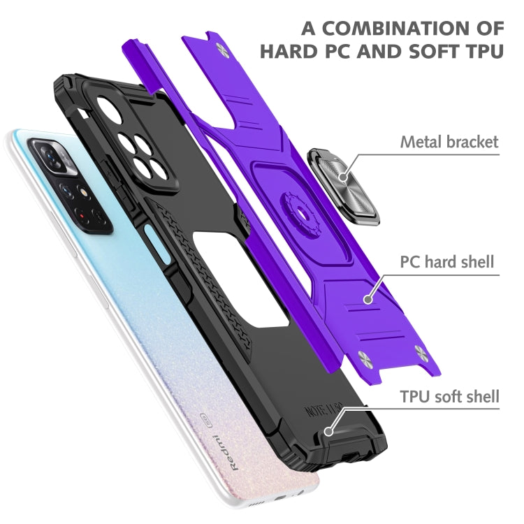 Magnetic Armor Shockproof TPU + PC Phone Case with Metal Ring Holder For Xiaomi Redmi Note 11